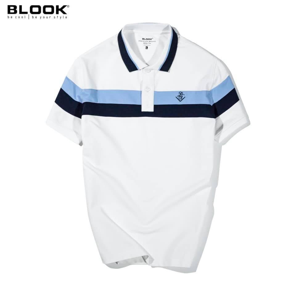 Áo polo nam cổ bẻ vải thun cá sấu cotton phối sọc phá cách thêu BS, xuất xịn, trẻ trung, thanh lịch mã 35521_BLOOK