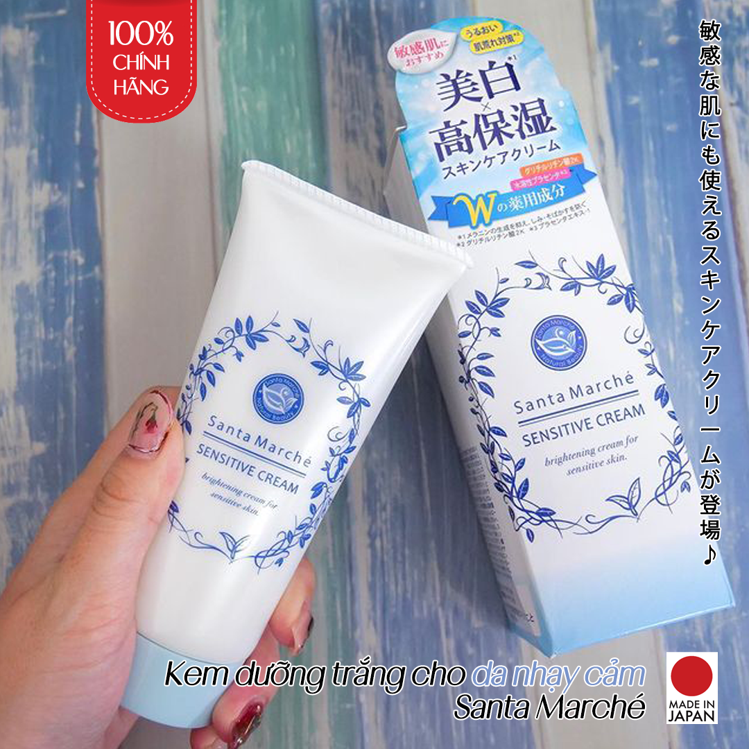 Kem Dưỡng Ẩm Trắng Da Nhật Bản Cho Da Nhạy Cảm Santa Marché Sensitive Cream, Chứa Tinh Chất Nhau Thai, Collagen, Mật Ong, Protein Màng Vỏ Trứng, Các Chiết Xuất Từ Nấm Men Và Thực Vật