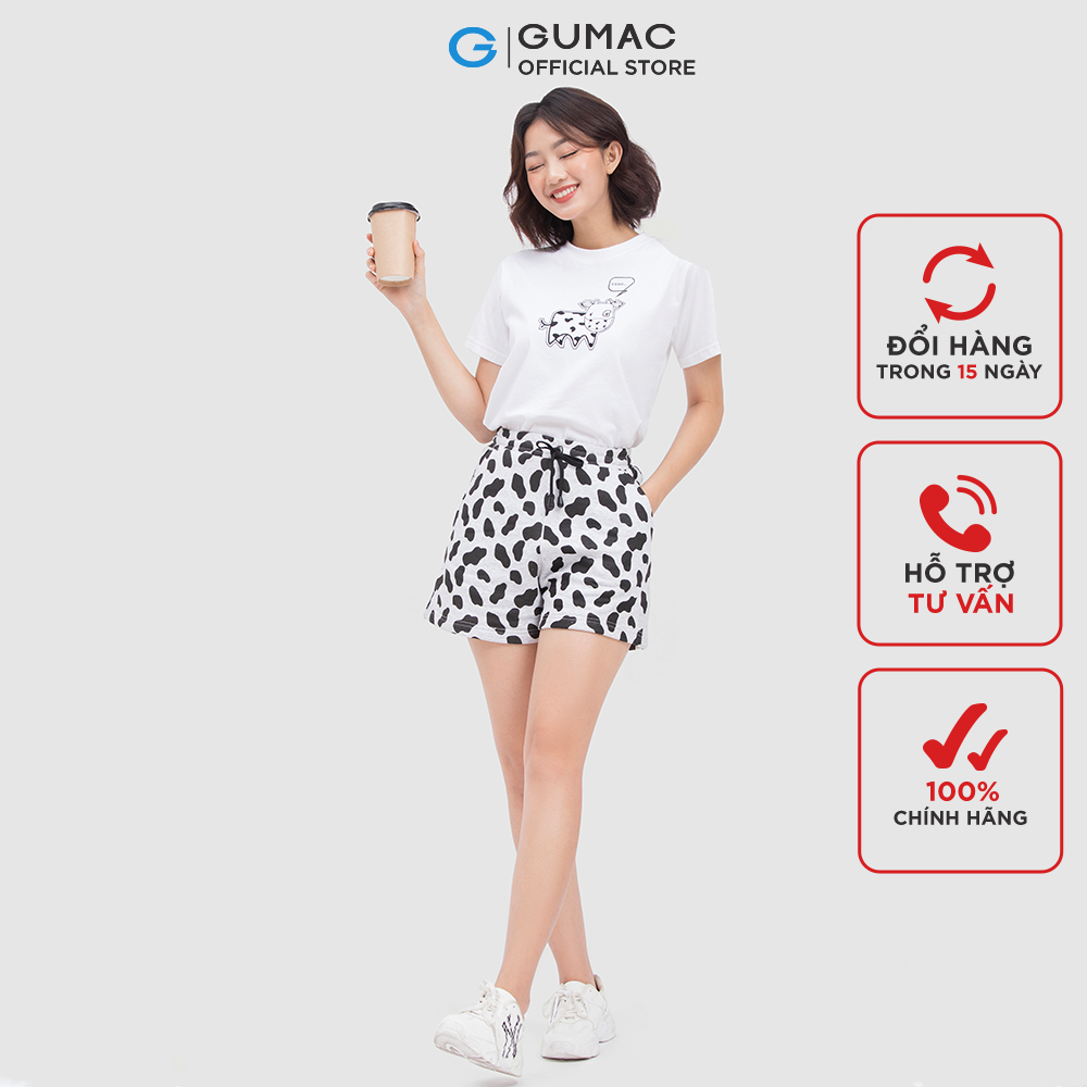 Quần short nữ GUMAC QC04010 in vân bò sữa dễ thương - ĐEN