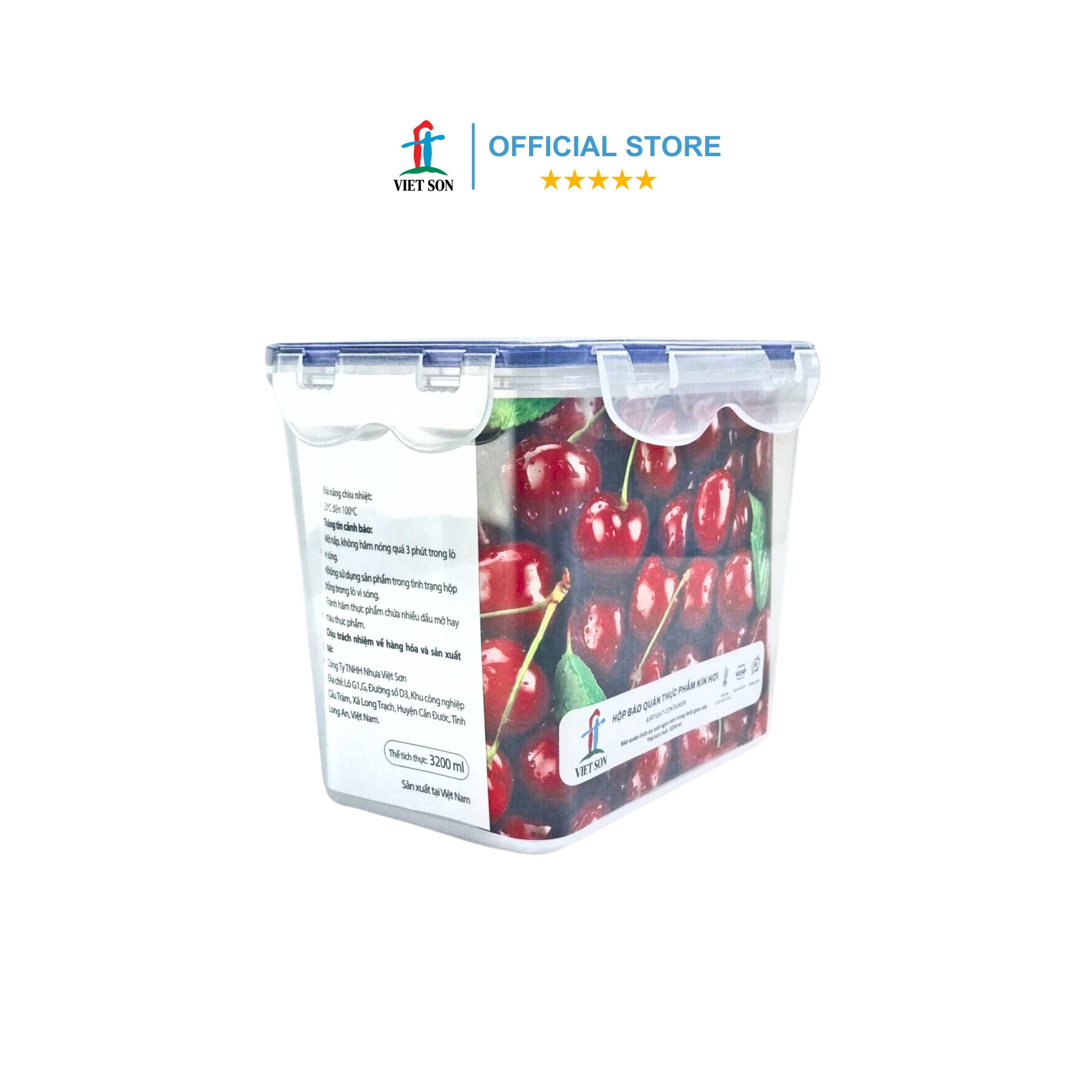 Hộp Đựng Thực Phẩm VIETSON 3200ml Nắp Khóa 4 Cạnh Kín Hơi