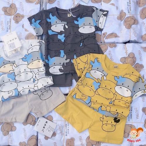 Bộ Cộc Tay Cho Bé Trai bé gái BABY SÓC, Bộ thun Cộc Tay Cực Mát in hình trâu ngộ nghĩnh Từ 6-28kg