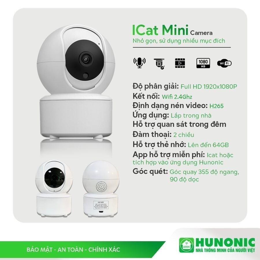 Camera Wifi Hunonic Icat 1080P Xoay 360 Độ, Theo Dõi Chuyển Động, Đàm Thoại 2 Chiều - Hàng Chính Hãng, Bảo Hành 1 Đổi 1