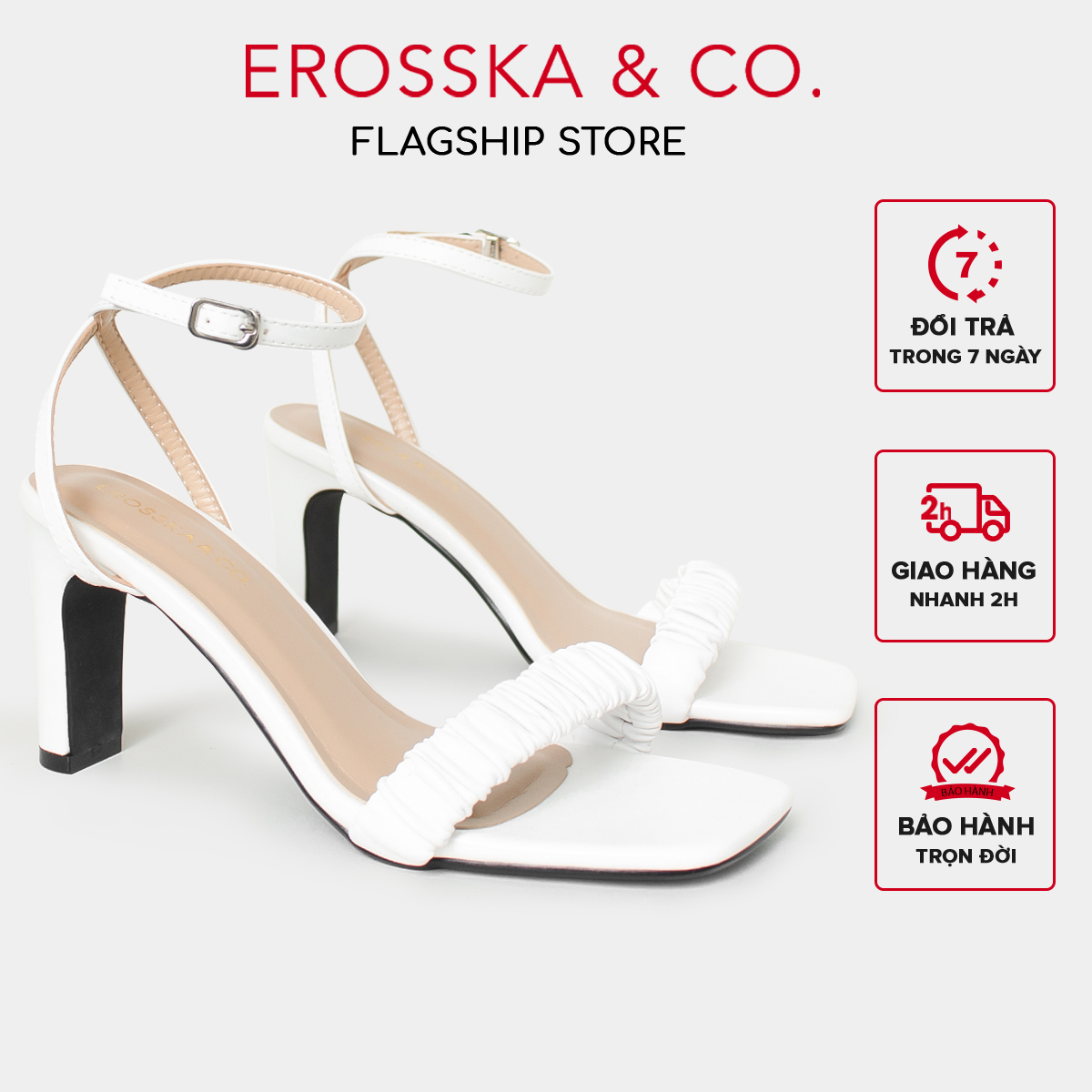 Erosska - Giày sandal cao gót nữ mũi vuông phối dây quai mảnh cao 8cm - EB044