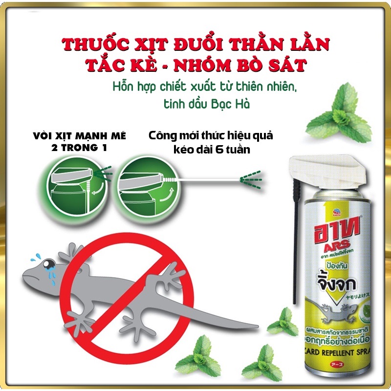 Chai Xịt Đuổi Thằn Lằn - Thạch Sùng, Tắc Kè, Nhóm Bò Sát Và Rắn. Ars Lizard Repellent Spray. Số 1 Nhật Bản