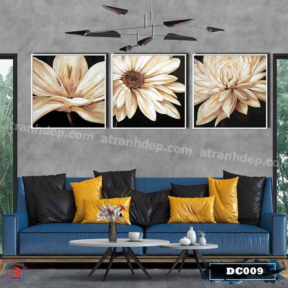 Bộ 3 tranh canvas treo tường decor hoa trắng – DC009