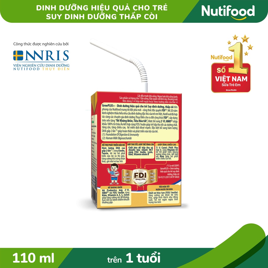 3 Thùng Sữa Bột Pha Sẵn GrowPLUS+ Đỏ 110ml Suy Dinh Dưỡng (48 Hộp x 110ml)