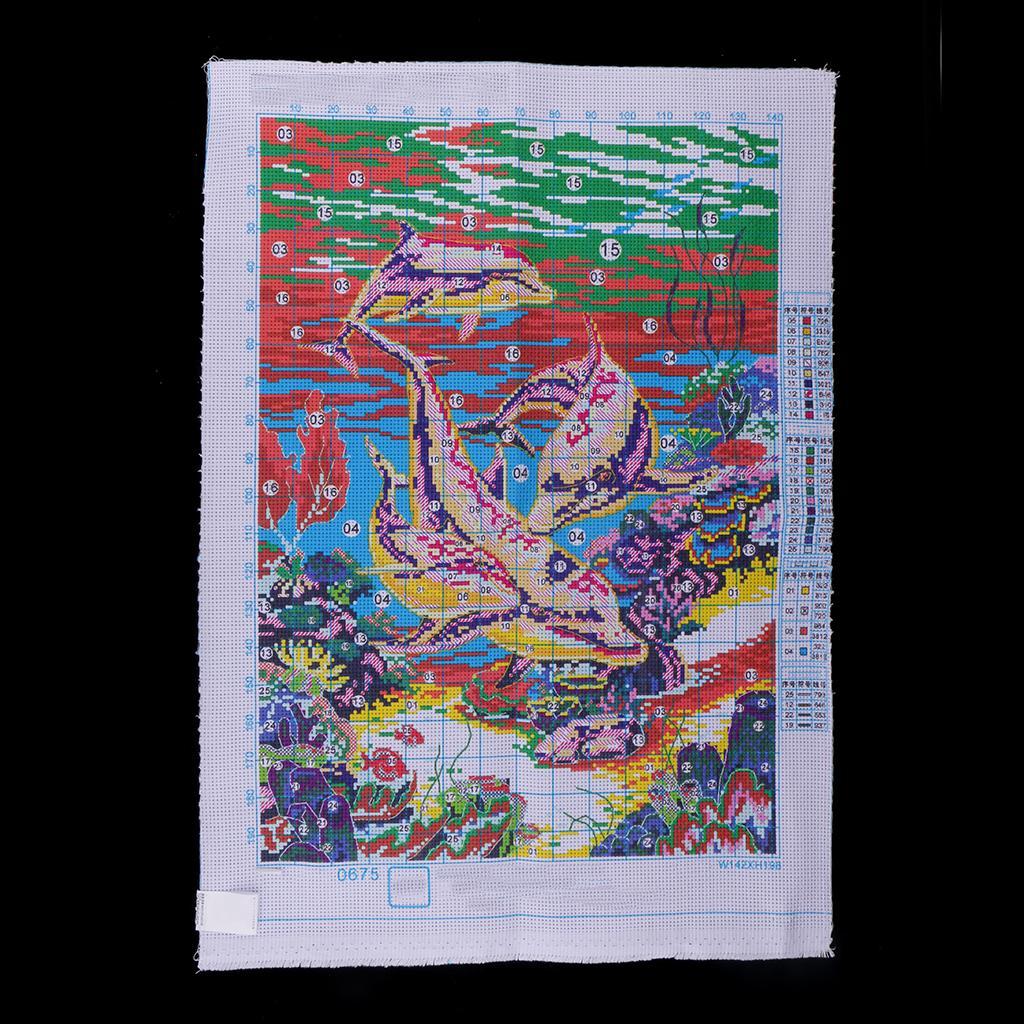 DIY Stamped Cross Stitch Kit Pre-Printed Sea Animals Pattern Embroidery Kits