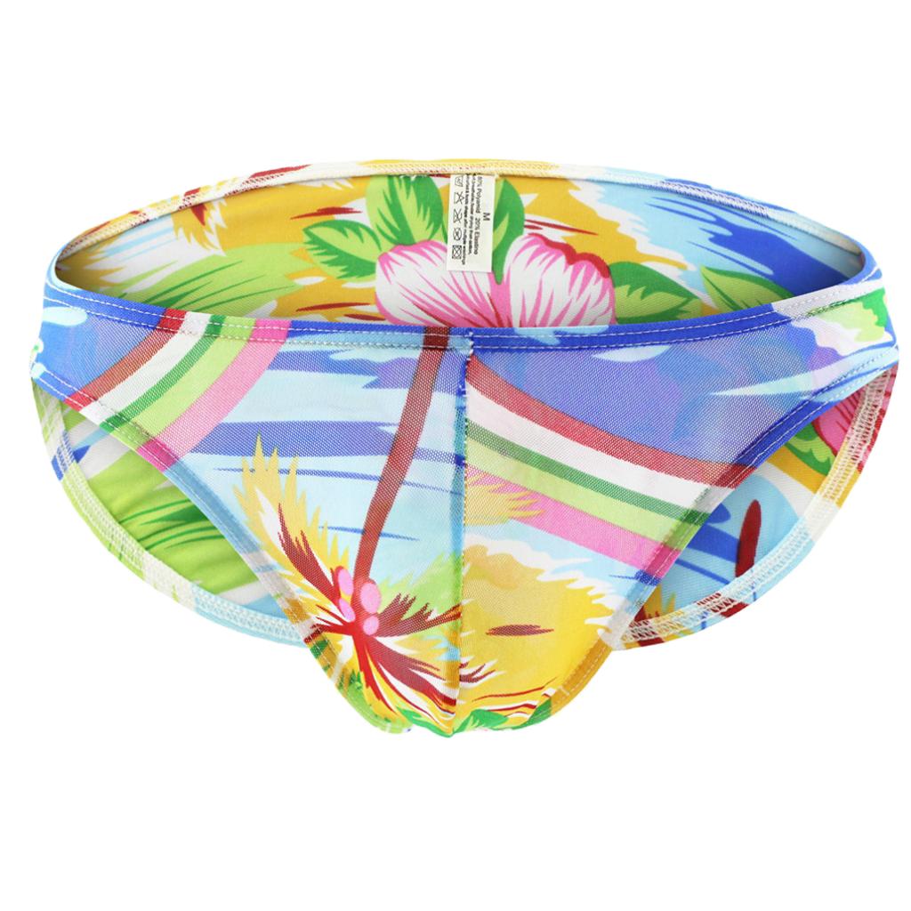 Men Printed Sheer Mesh Net Boxer Briefs Flower Underpants Bulge Pouch