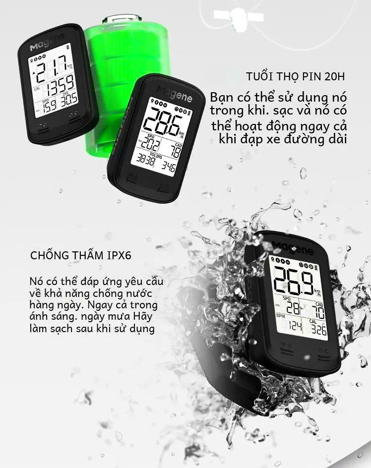 Đồng Hồ Tốc Độ Xe Đạp Magene C206 GPS Bluetooth IPX6 LCD Backlight Tương Thích OneLapfit/Strava/Trainning Peaks