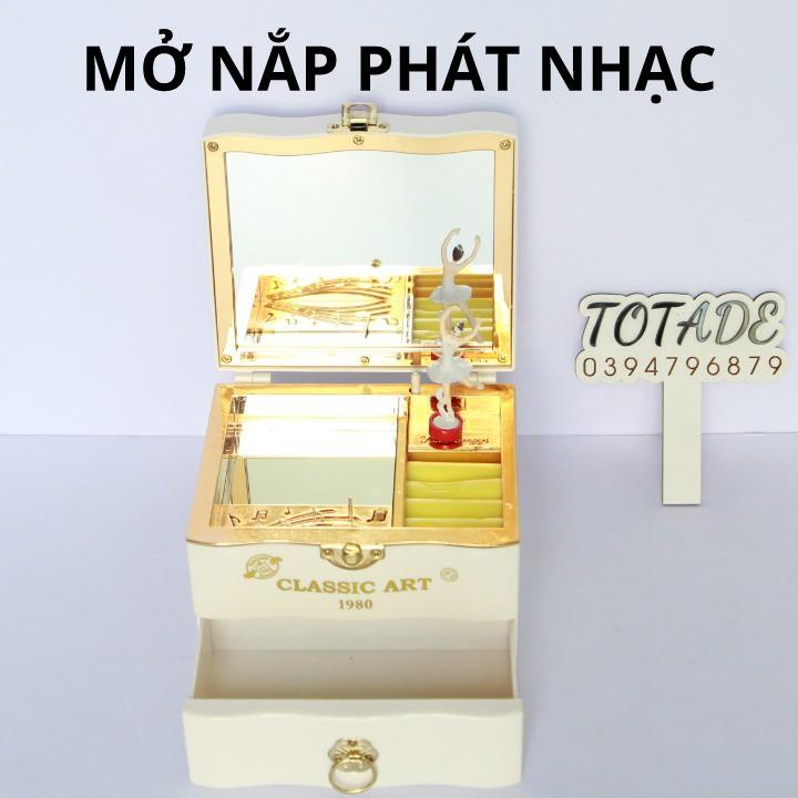 Hộp nhạc trang sức màu trắng | Dùng dây cót không dùng pin | MBO0017