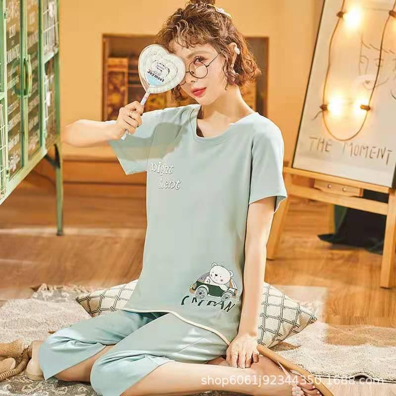 Bộ mặc nhà nữ, set bộ thun lửng chất cotton co giãn mặc nhà dễ thương nhiều màu đủ size