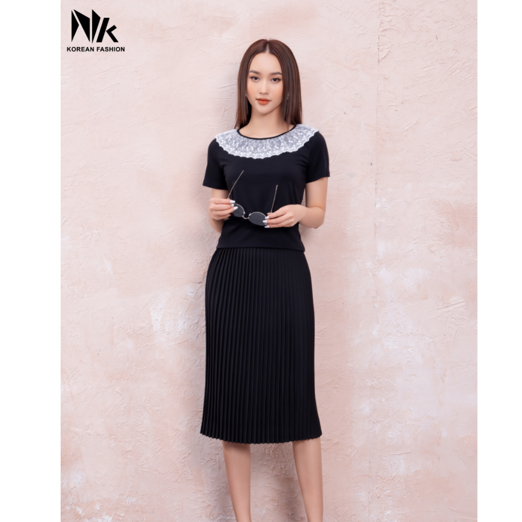 Áo Thun Nữ NK Fashion Thiết Kế Cổ Bèo Thanh Lịch, Chất Liệu Vải Nhập Khẩu Hàn Mềm Mại, Thoáng Mát NKAT2201006