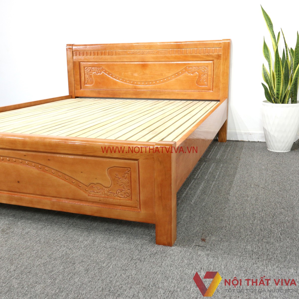 Giường Ngủ Gỗ Sồi Nga Màu Cánh Gián Đẹp Giá Rẻ