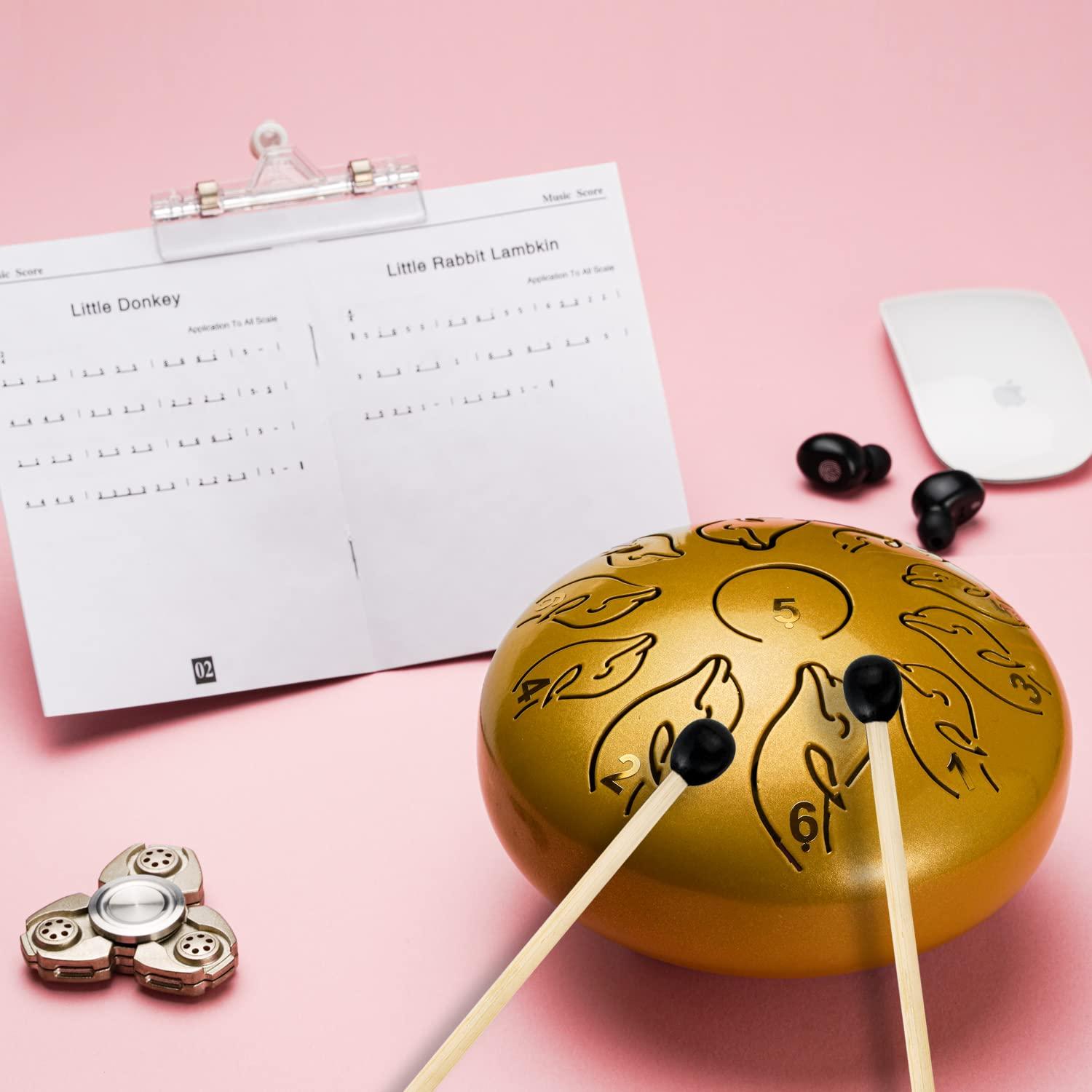 Trống lưỡi tay 6 inch 12 tones Mini Steel Tongue Trống nhạc cụ yoga yoga, dành cho người mới bắt đầu, người lớn, trẻ em, được giao với túi, vồ và hòa giải