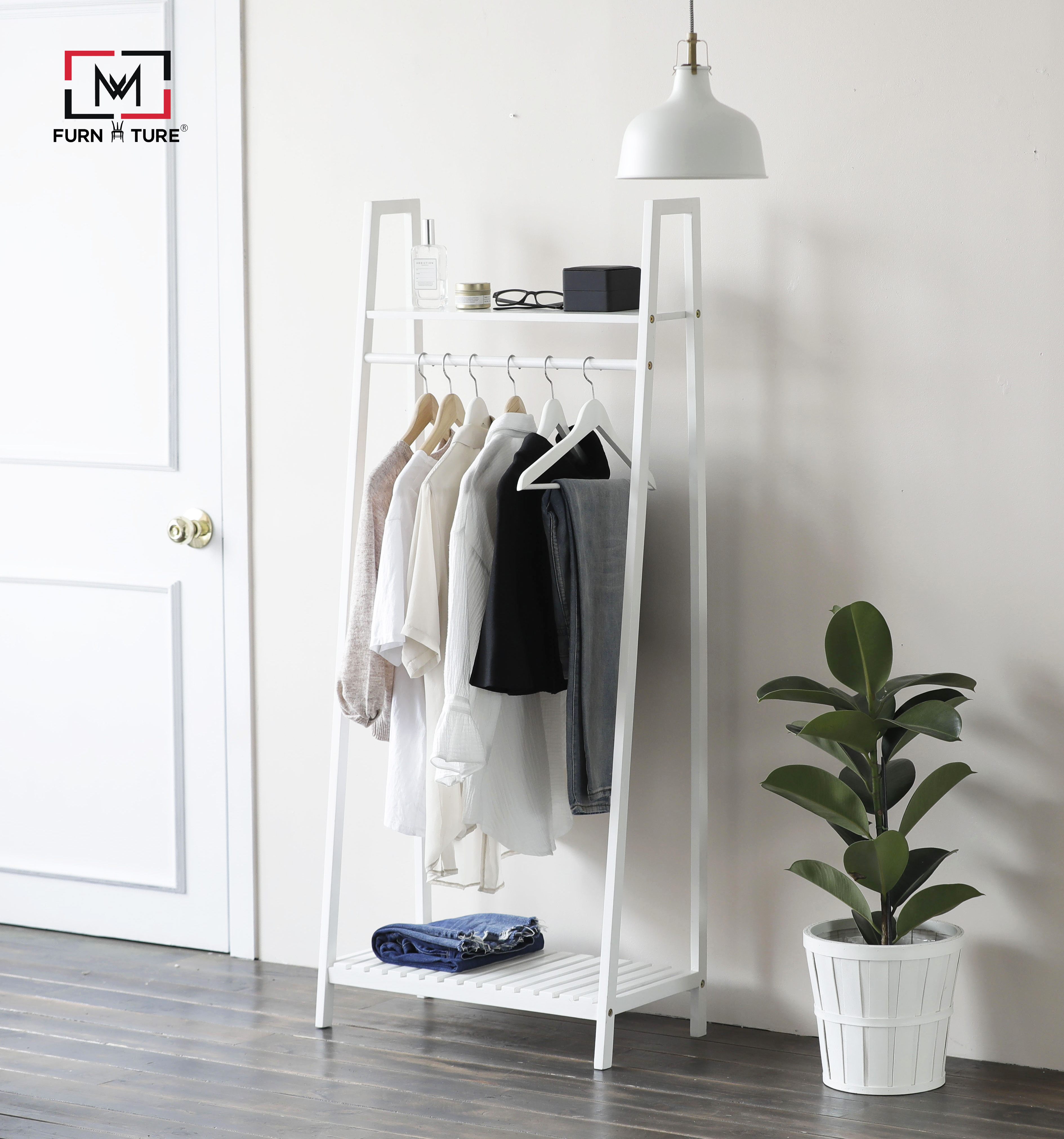 GIÁ TREO ĐỒ HÌNH THANG LẮP RÁP HÀN QUỐC - LADDER HANGER WHITE - MÀU TRẮNG