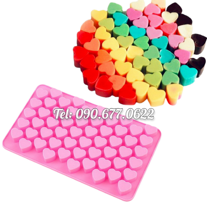 Khuôn silicone làm kẹo dẻo chip chip, socola, khuôn rau câu 55 trái tim - Mã số 1248