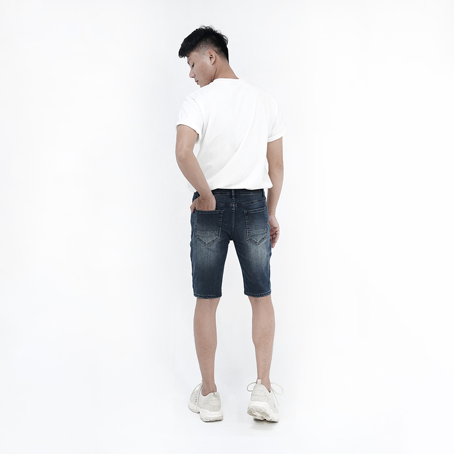 Quần Short Jeans Nam Cao Cấp HUNTER X-RAYS Form Slimfit Thun Mài Sờn Màu Xanh Đậm S36