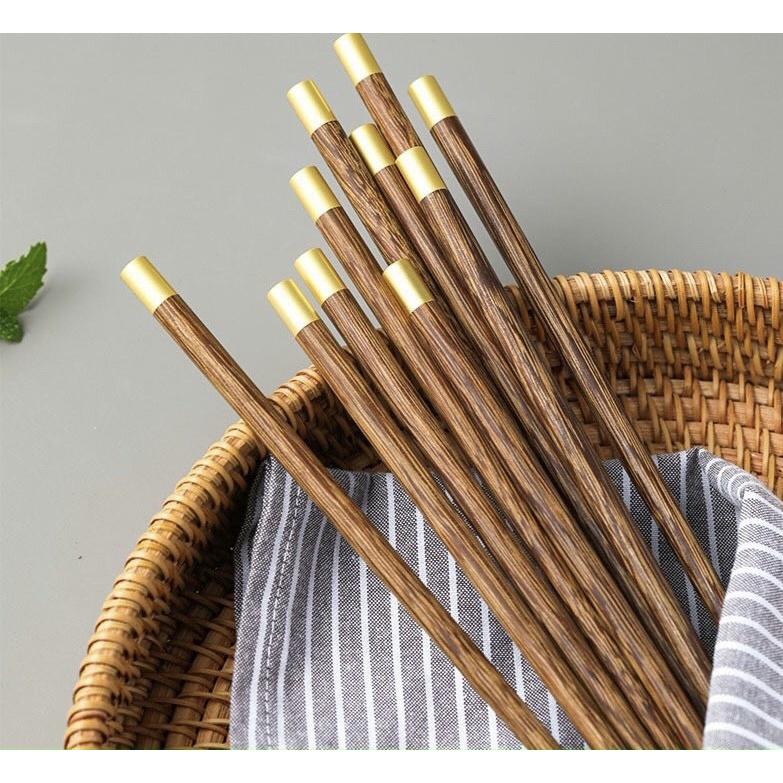 Hộp 10 Đôi Đũa Gỗ Bọc Thau Cao Cấp Phong Cách Nhật