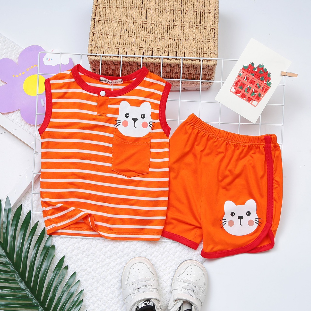 Bộ Sát Nách Thun Lạnh Hàng Chuẩn Hoạ Tiết Dể Thương Cho Bé Gái Bé Trai Đủ Màu