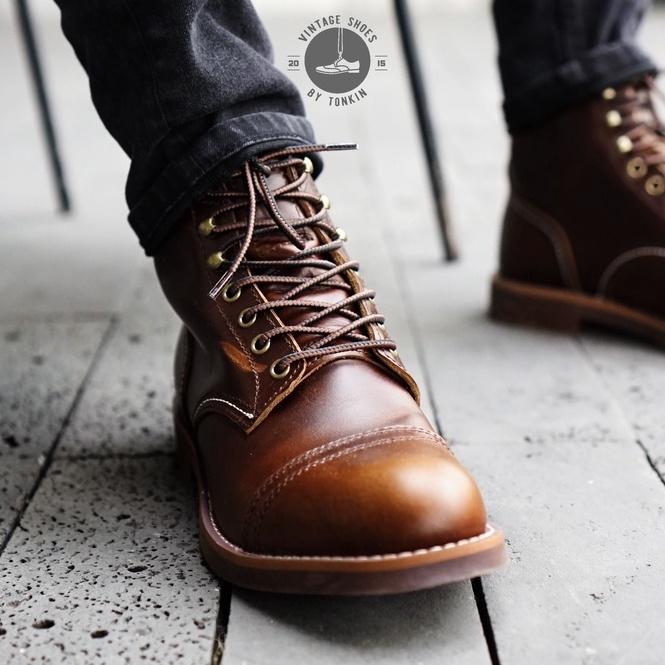 Giày boot nam cao cổ màu nâu REDWING IRON, giày da thật cổ điển TONKIN