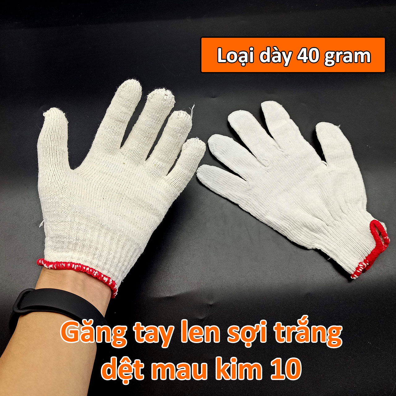 Găng tay sợi len lao động trắng 40gram dệt mau kim 10
