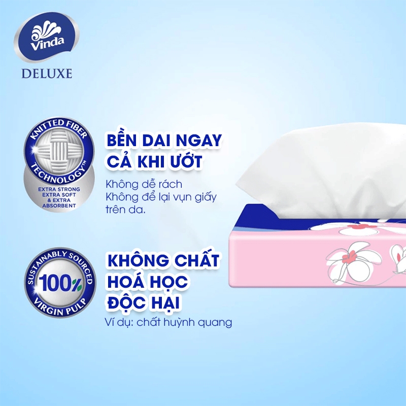 [MUA 3 LỐC SIZE S TẶNG 3 GÓI SIZE S ] Khăn giấy rút cao cấp Vinda Deluxe 3 lớp 50 tờ size S (4 Gói)