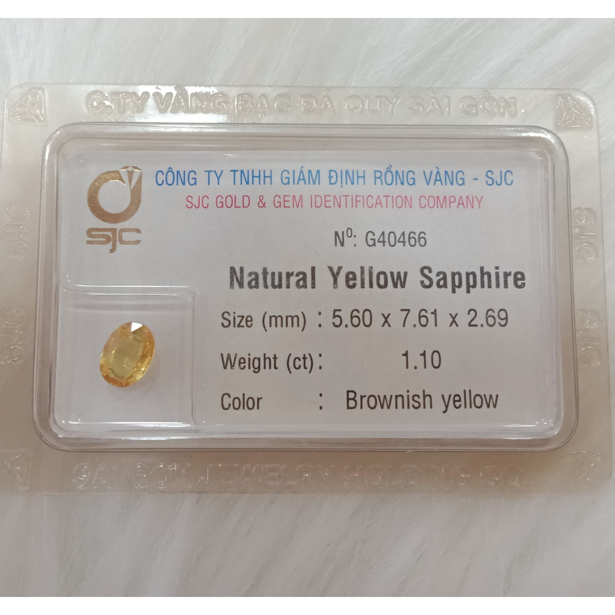 Viên sapphire vàng thiên nhiên 1.1ct 40466