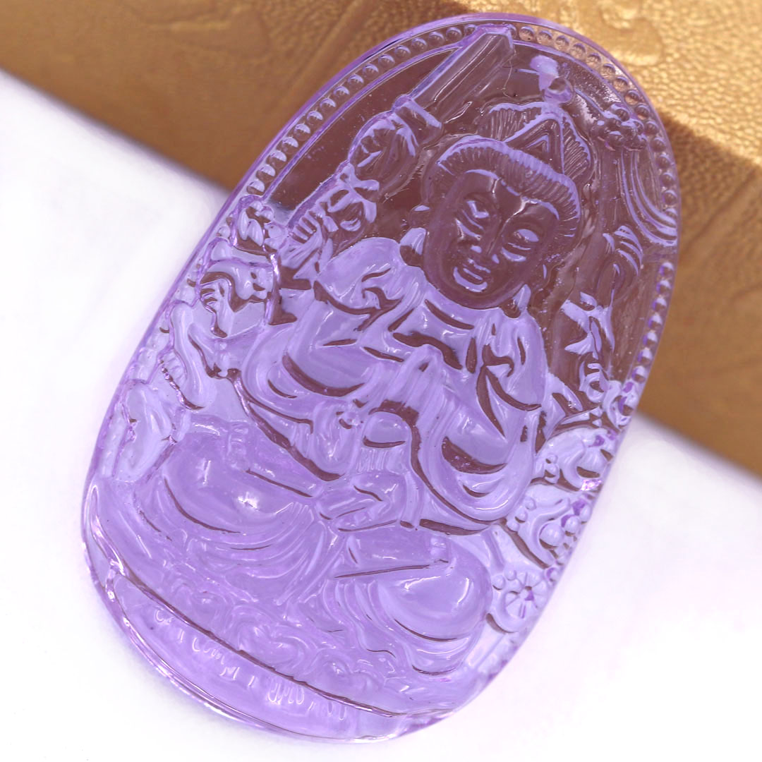 Mặt dây chuyền Phật Thiên thủ thiên nhãn pha lê tím 3.6 cm kèm vòng cổ dây dù đen + móc inox vàng, Phật bản mệnh, mặt dây chuyền phong thủy