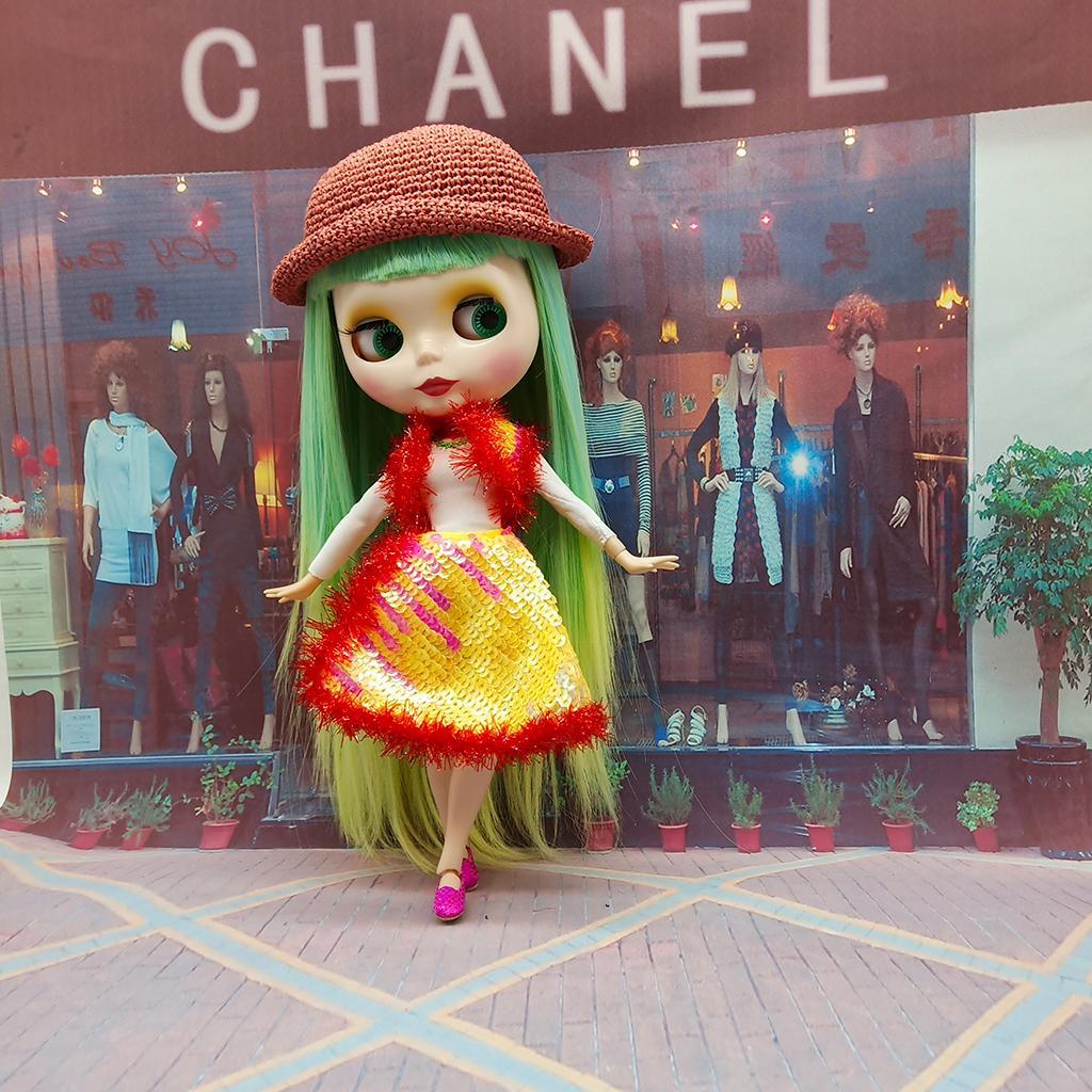 Fashion Doll Dress Top Jumpsuit Hat Set for Blythe Dolls Dress up 12inch Doll Accessory