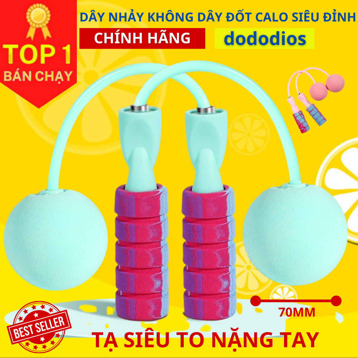 Dây Nhảy Thể Dục Không Dây, Có Bóng Điều Chỉnh 360, Không Tiếng Ồn, Luyện Thể Lực - Chính hãng dododios