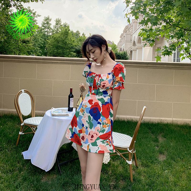 Đầm Trễ Vai Tay Phồng Họa Tiết Hoa Thời Trang Cho Nữ