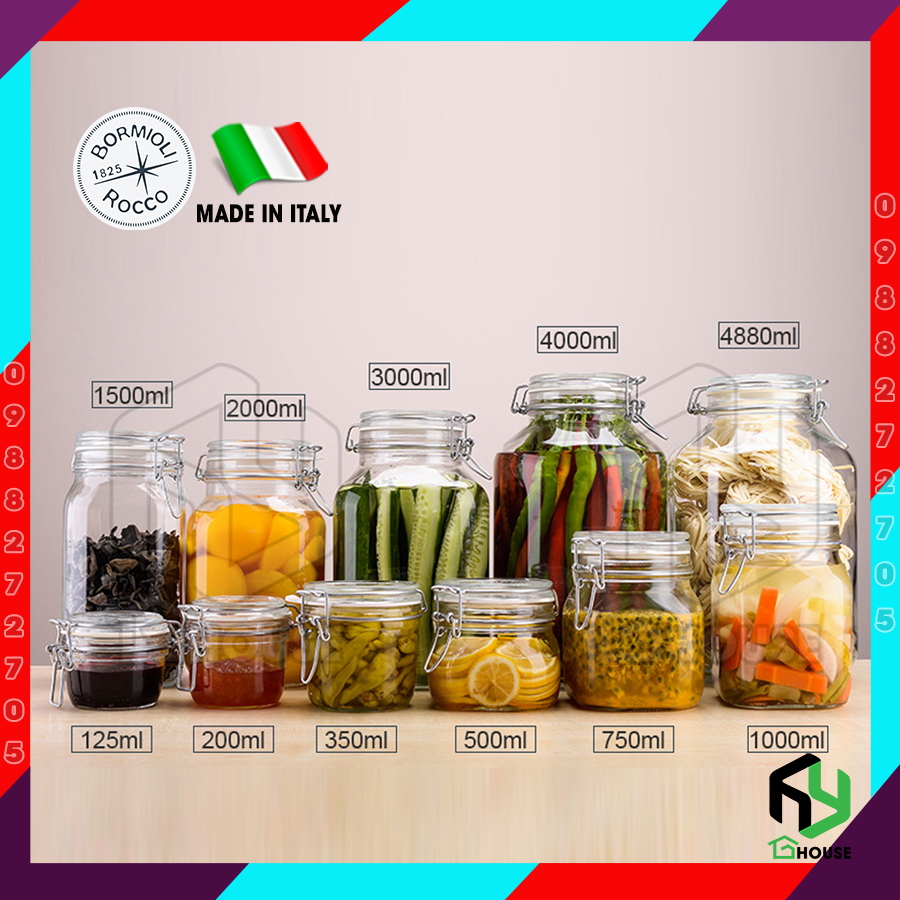 ITALY-Hũ thủy tinh nắp cài FIDO - Bormioli Rocco - 5000ml - Siêu kín hơi - Glass jar with airtight lid