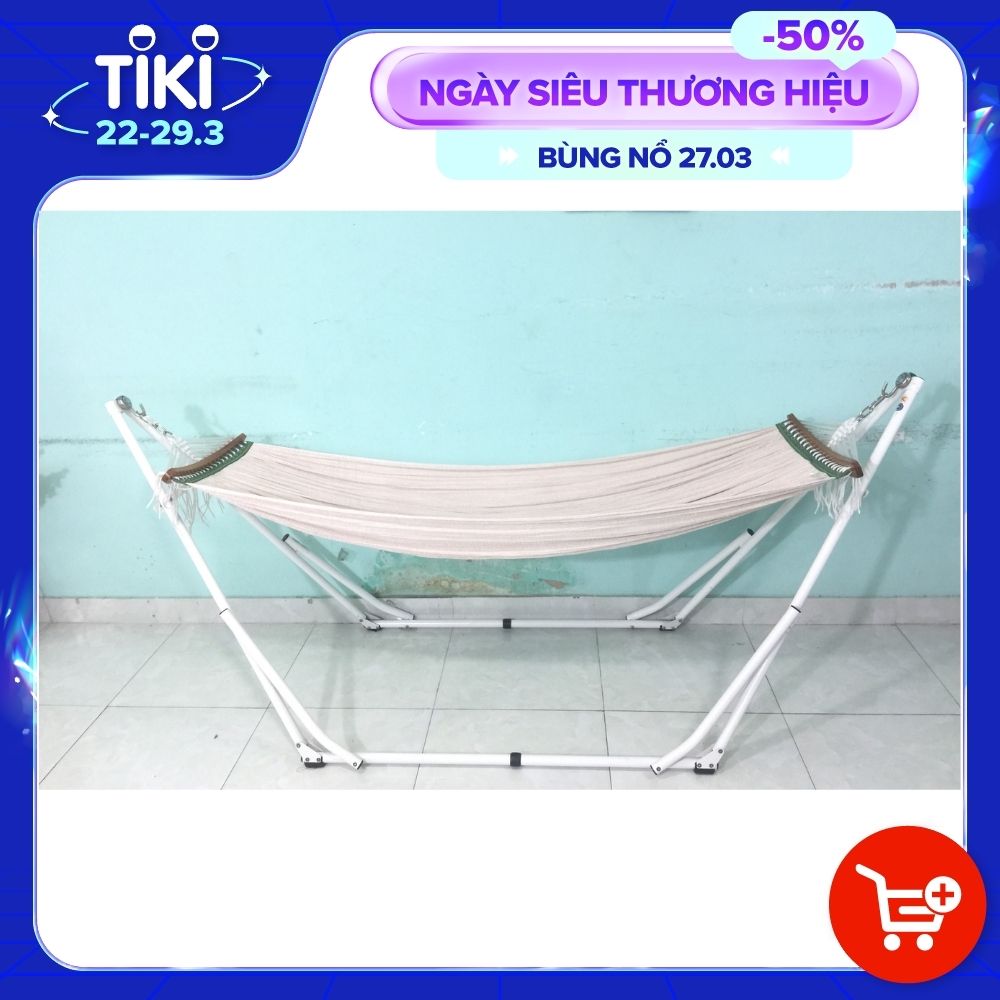 Bộ võng xếp du lịch BAN MAI: khung sơn tĩnh điện và lưới mềm dày 99 gỗ 50cm