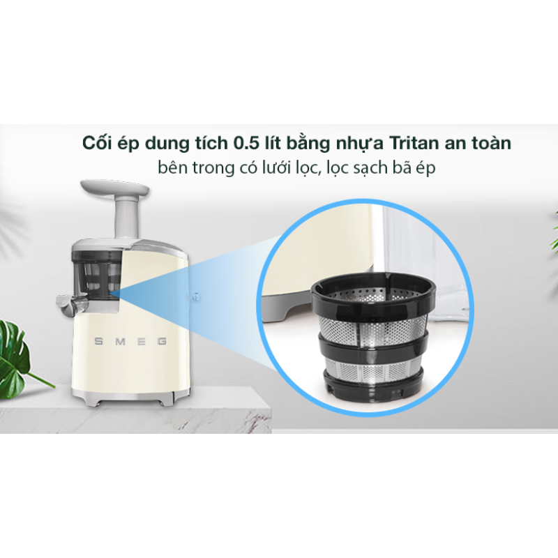 Máy ép chậm Smeg màu kem SJF01CREU - Hàng chính hãng