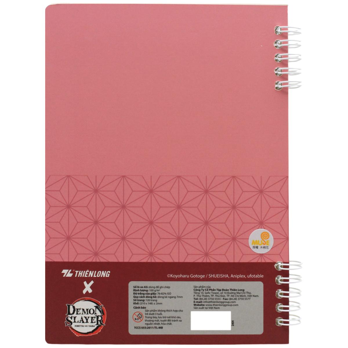 Sổ Lò Xo A5 - Kẻ Ngang - 120 Trang 100gsm - Nhân Vật Demon Slayer - Thiên Long MB-023/DS - Nezuko