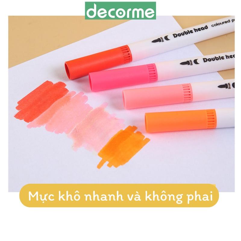 Bút brush metalic DecorMe bút viết calligraphy ngòi soft brush sign pen bộ 10 12 bút phụ kiện văn phòng phẩm