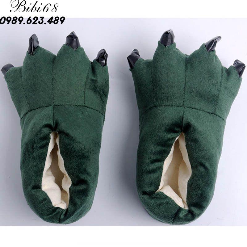 Giày Dép bông bộ Đồ thú khủng long xanh liền thân lông mịn Pijama kiểu dáng Động Vật Hoạt Hình Cosplay