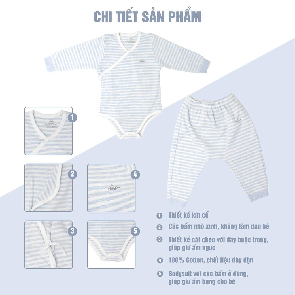 Set quần áo Bodysuit cài chéo giữ ấm ngực kèm quần rời Comfybaby 100% Cotton dày dặn cho bé từ 3 tháng đến 12 tháng