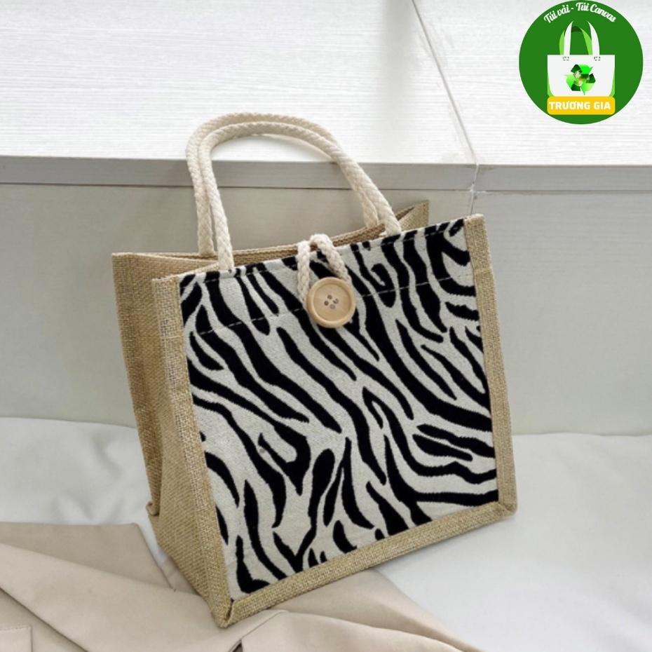 Túi xách nữ Vải Cói Đay Bố Khóa kéo Họa Tiết Caro Hoa thời trang Trương Gia 11