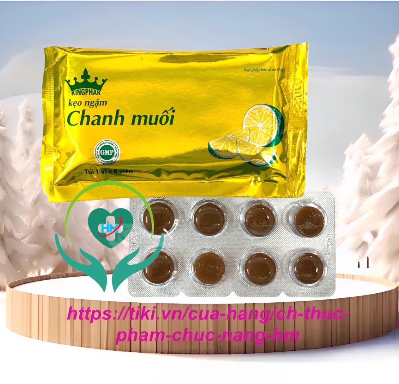 Kẹo ngậm Chanh Muối Kingphar, túi 1 vỉ x 8 viên