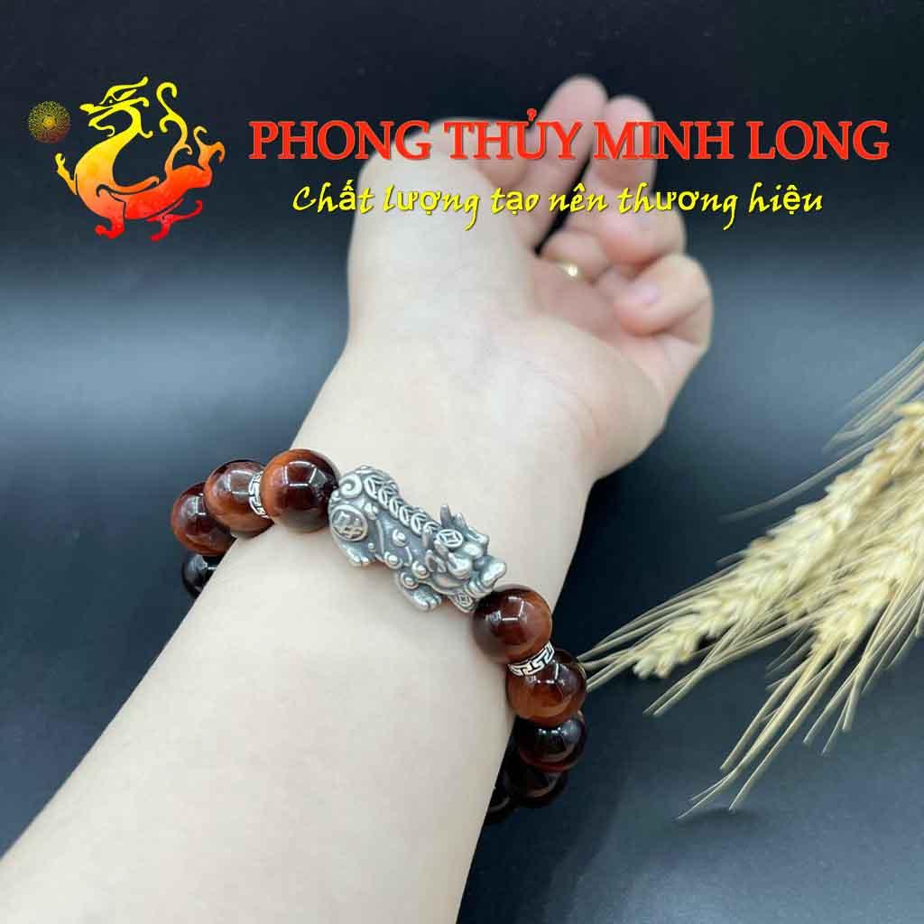 Vòng đá mắt hổ Đỏ Nâu chất lượng 5A mix Tỳ Hưu bạc Thái hợp mệnh Hỏa và Thổ