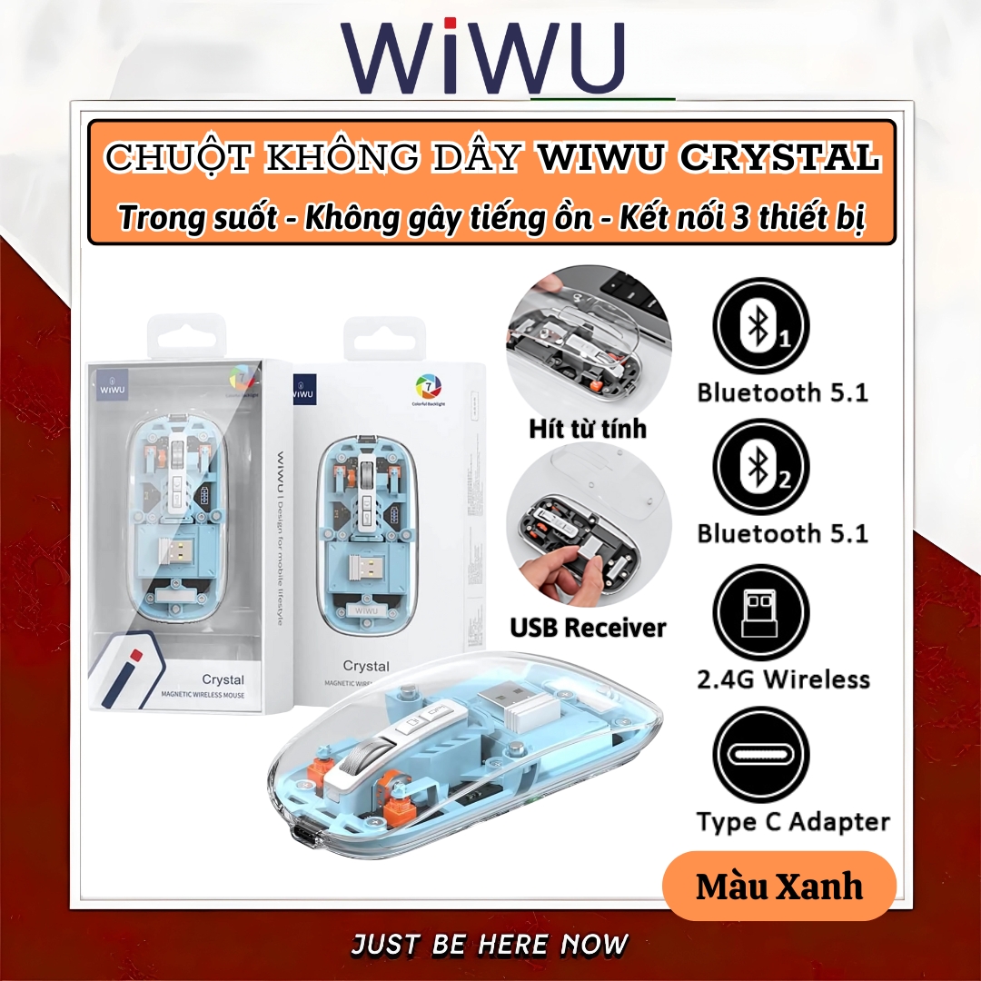 Chuột Không Dây bluetooth 5.1 hiệu WiWU Crystal WM105 - Sạc USB C, Chuột không dây cho MacBook/Laptop, cho iPhone, cho iPad, Nhẹ, Kết Nối 2.4G,, Không Độ Trễ, silend mode (im lặng), thiết kế trong suốt lợ cơ - Hàng nhập khẩu