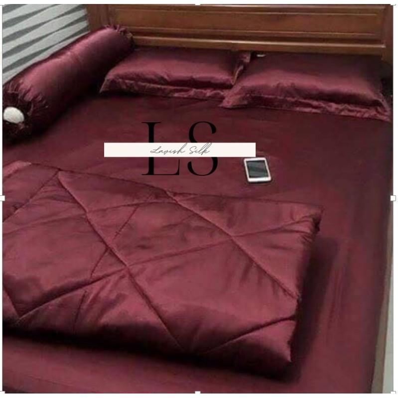 Trọn Bộ Chăn Ga Gối Phi Lụa Lavish Silk Cao Cấp Mát Lạnh Hàng Loại 1 Không Nối Vải - Đỏ Đô