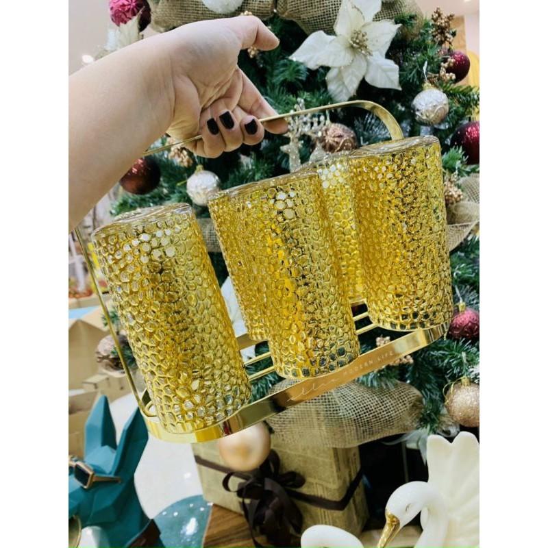 Bộ 6 Ly thủy tinh chịu nhiệt vẽ vàng