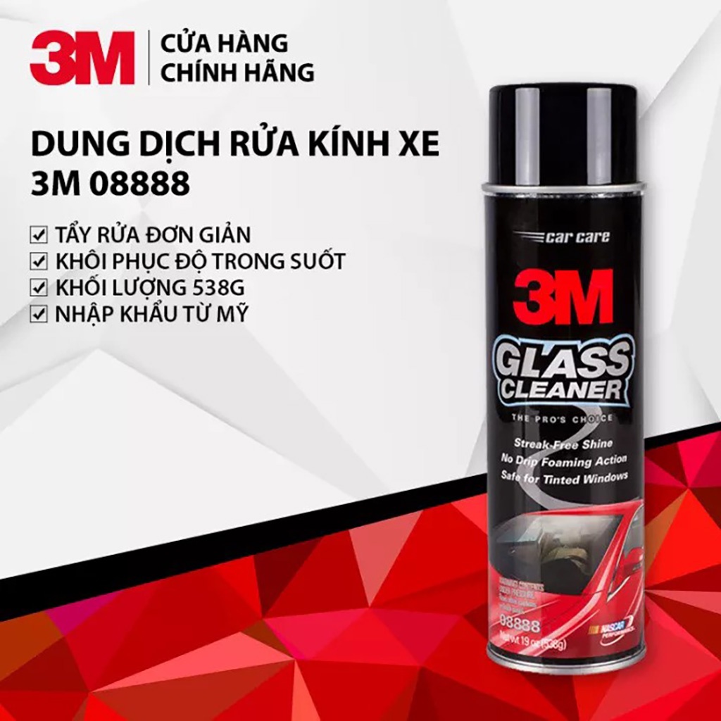 Dung Dịch Rửa Kính Ô Tô Chuyên Dụng 3M 08888 Glass Cleaner Dùng Cho Xe Hơi và Kính Trong Gia Đình