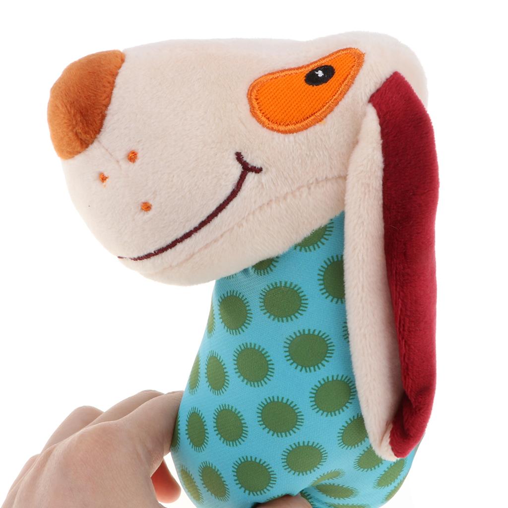 Adorable Dog Rattle Cartoon Stuffed Animal Squeaker Sticks, Baby Plush Hand Rattle Educational Toy for Baby Kids Toddlers