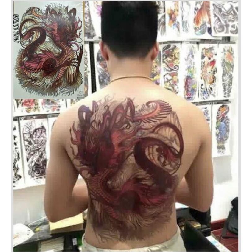 Hình xăm dán kín lưng rồng ria màu 34x48cm