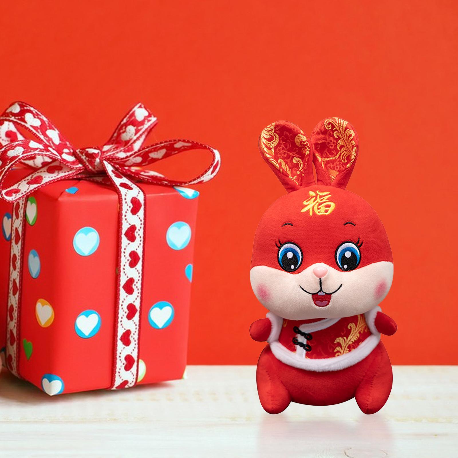 Chinese New Year Rabbit Plush Toy Blessing Throw Pillow for Table Home Gift