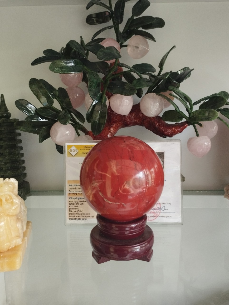 Quả Cầu Phong Thuỷ Đá Ngọc Bích Đỏ - Mx - Hợp Mệnh Hoả, Thổ