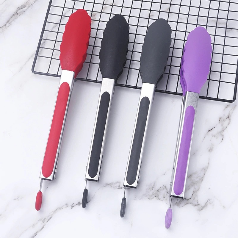 Kẹp Gắp Thức Ăn Chống Dính Tay Cầm Thép Không Gỉ Đầu Silicon Dễ Sử Dụng Dài 27.5cm